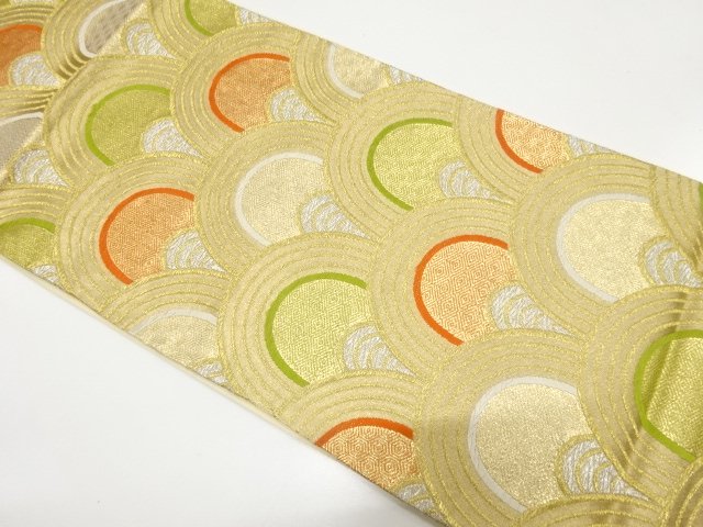 JAPANESE KIMONO / ANTIQUE AOI-NAMI PATTERN WOVEN FUKURO OBI (MATERIAL)